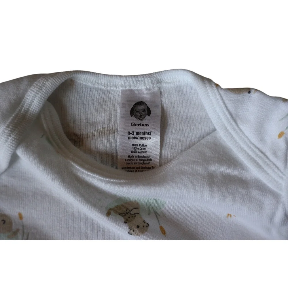 Gerber Baby Gown 0-3 Months White Otter Print Cotton Long Sleeve Sleeper Gown